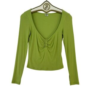 Sunday Best Ribbed Long Sleeve Top MEDIUM Green Ruched Aritzia Casual Minimalist